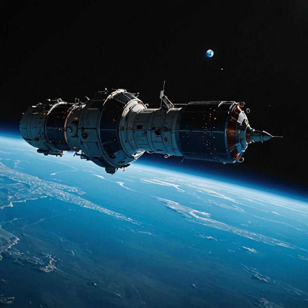 the ORION spacecraft high above the water planet