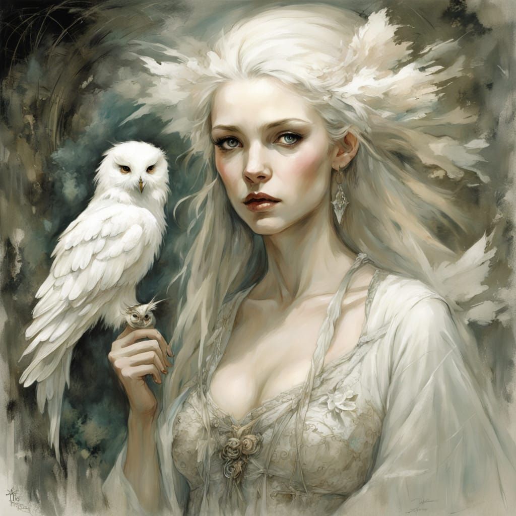 An enchantress with a white owl   by @Agatta