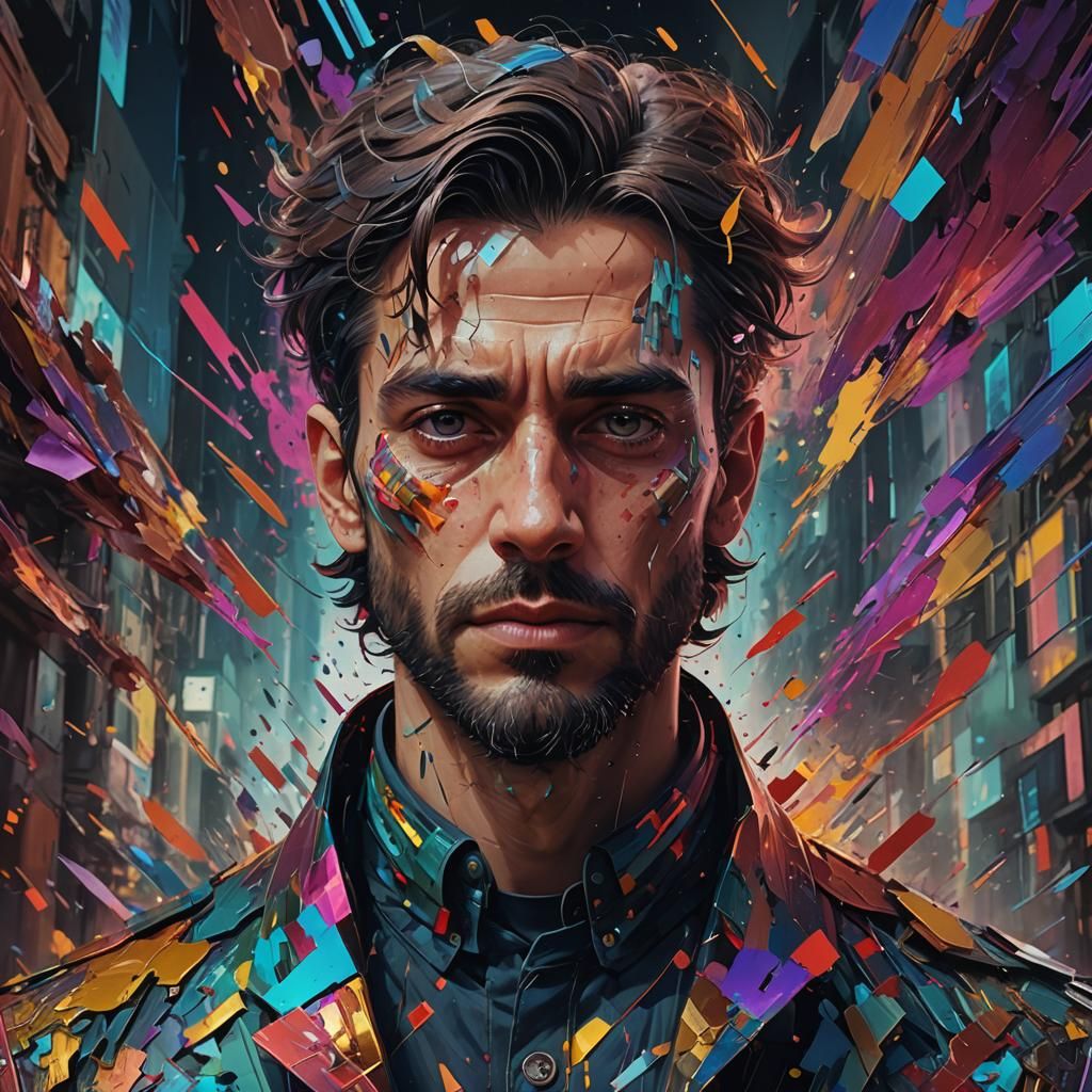 Glitching art of a portrait of a man