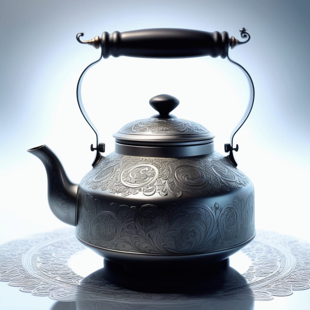 Intricate Tea Kettle Concept Art with Filigree Details