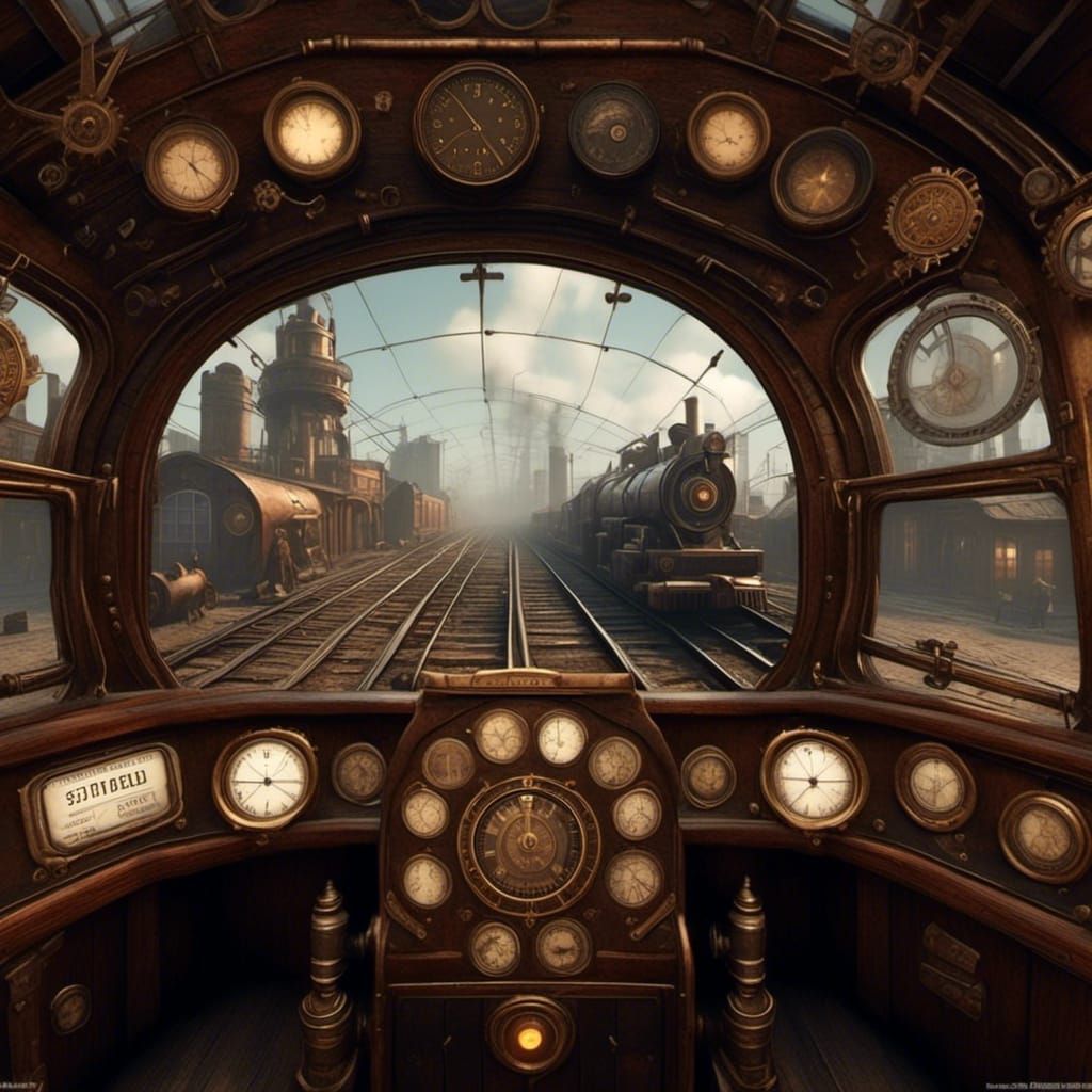 Steampunk Train Conductors Game. <lora:HUDs:1.0> 