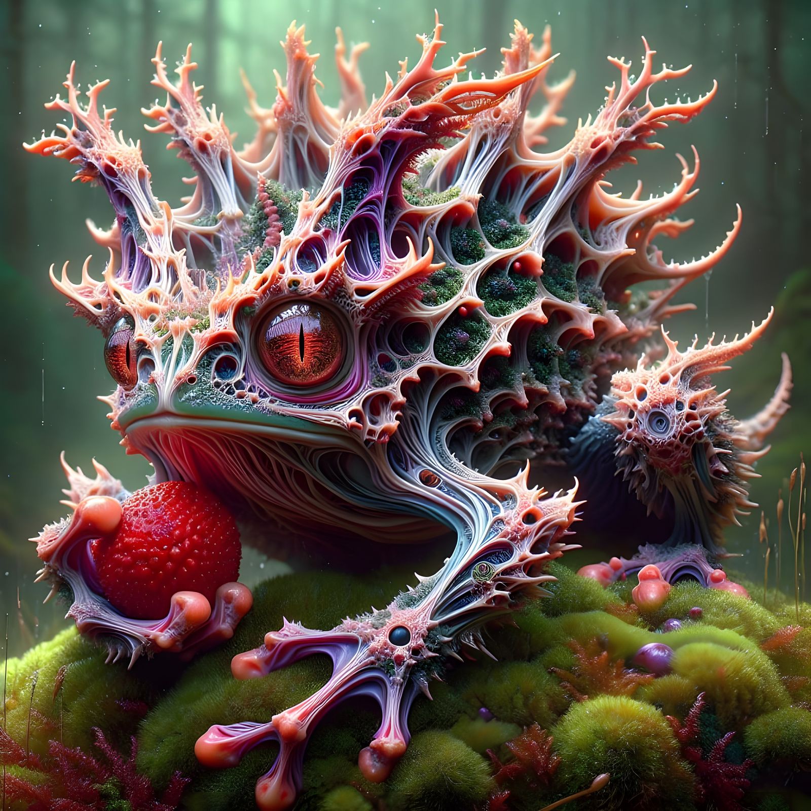 An Antlered Berry-eater frog  by @Tiny Pearl Cat