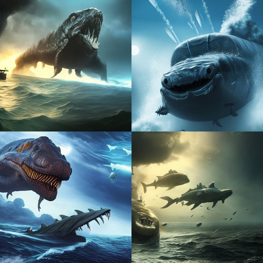 Big Sea monster fight submarine under the sea without any he...