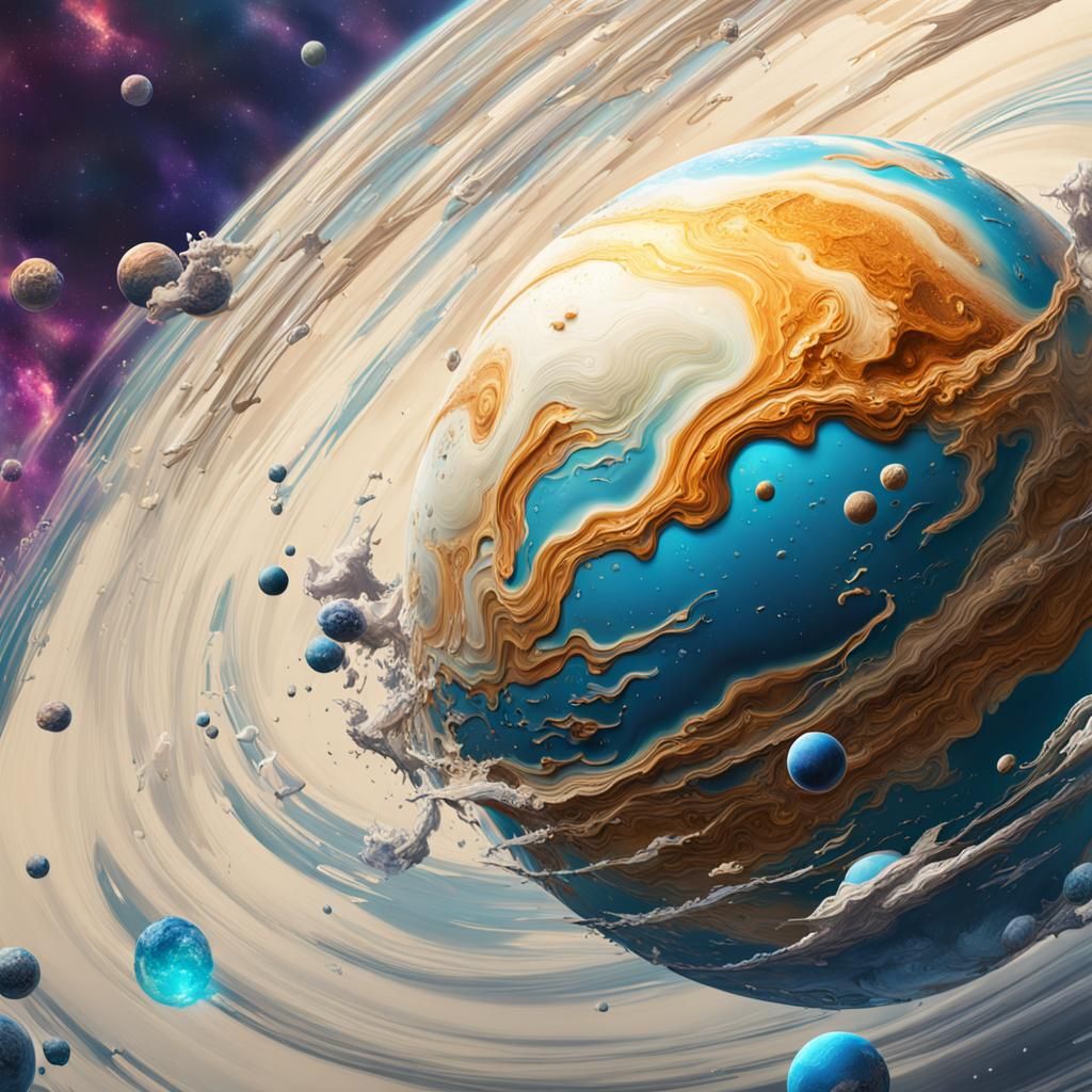 cream splash space planet Hyperrealistic, splash art, concep...