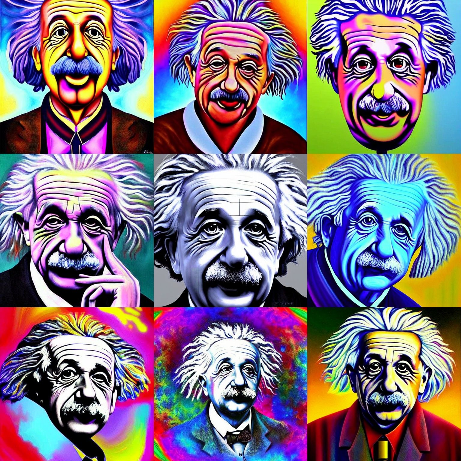 A beautiful painting of Albert Einstein making faces,photore...
