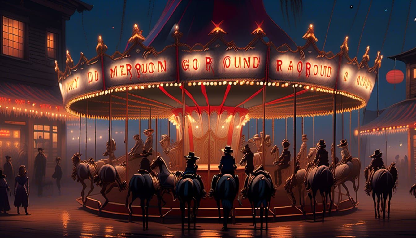 "Merry Go 'Round": 1800's Old West rundown carnival, dusty, ...