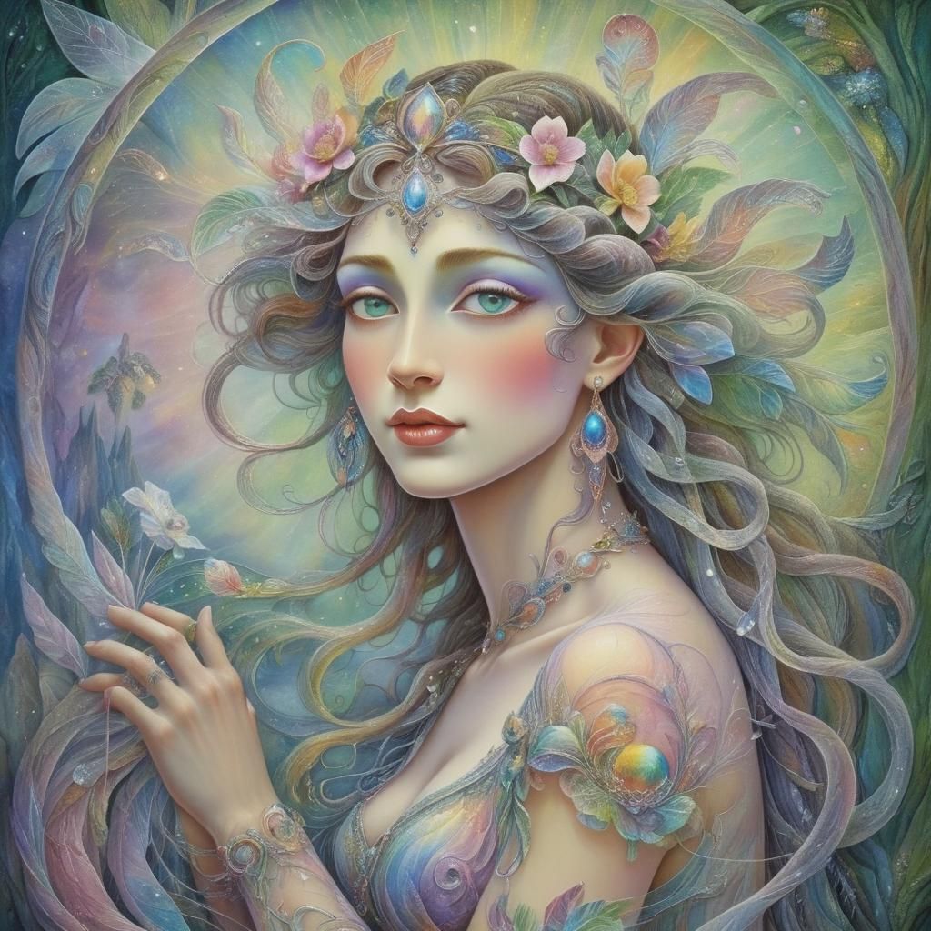 Radiant Goddess in a Bioluminescent Landscape