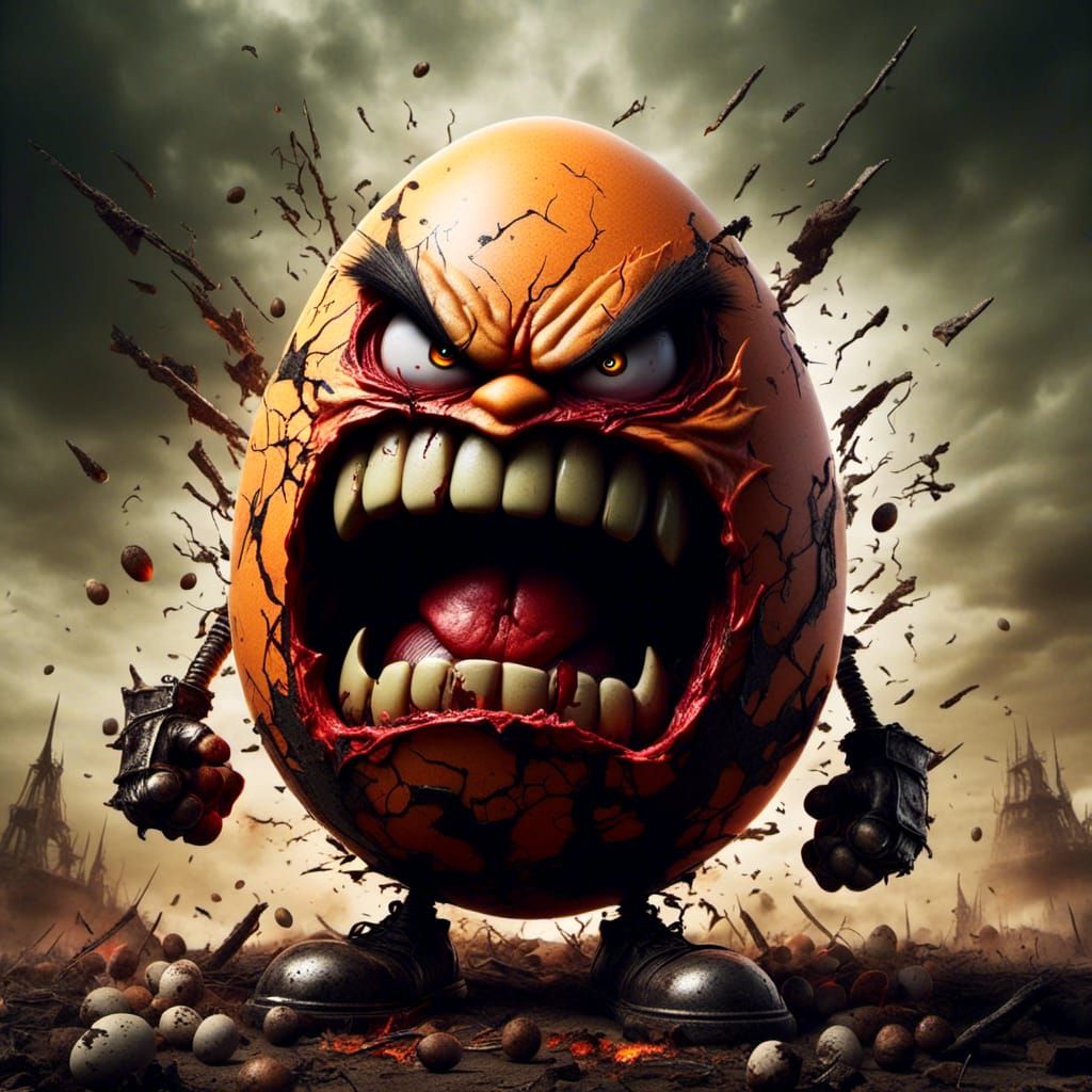 <lora:Angry Eggs:1.0>  very angry egg in the style of Simon Bisley, abstract background