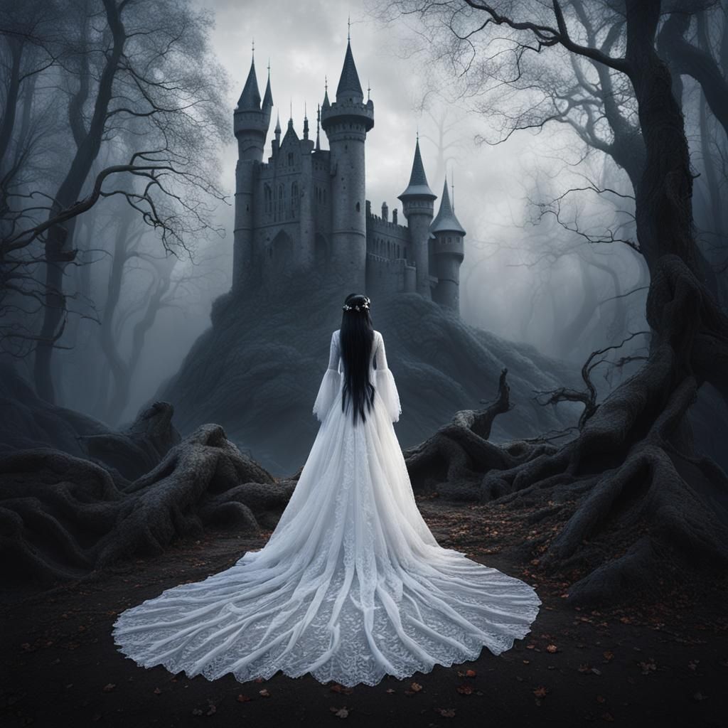 Ethereal Gothic Lady in Enchanted Forest