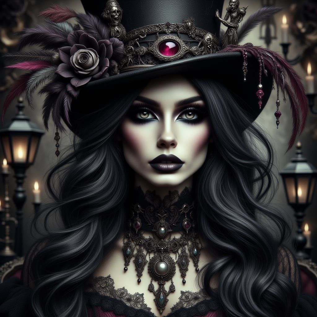 Gothic Bohemian Woman in Mysterious Attire