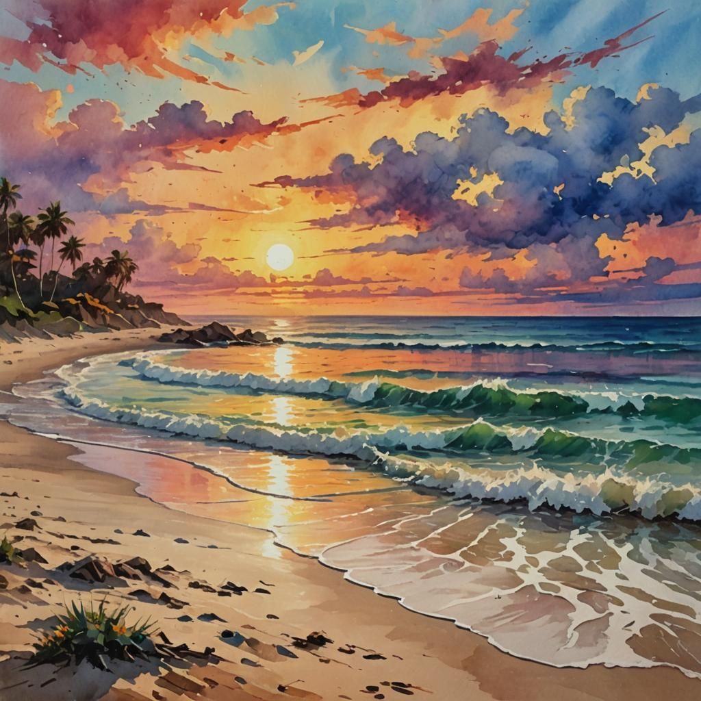 A beautiful sunset on the beach  by @Willow