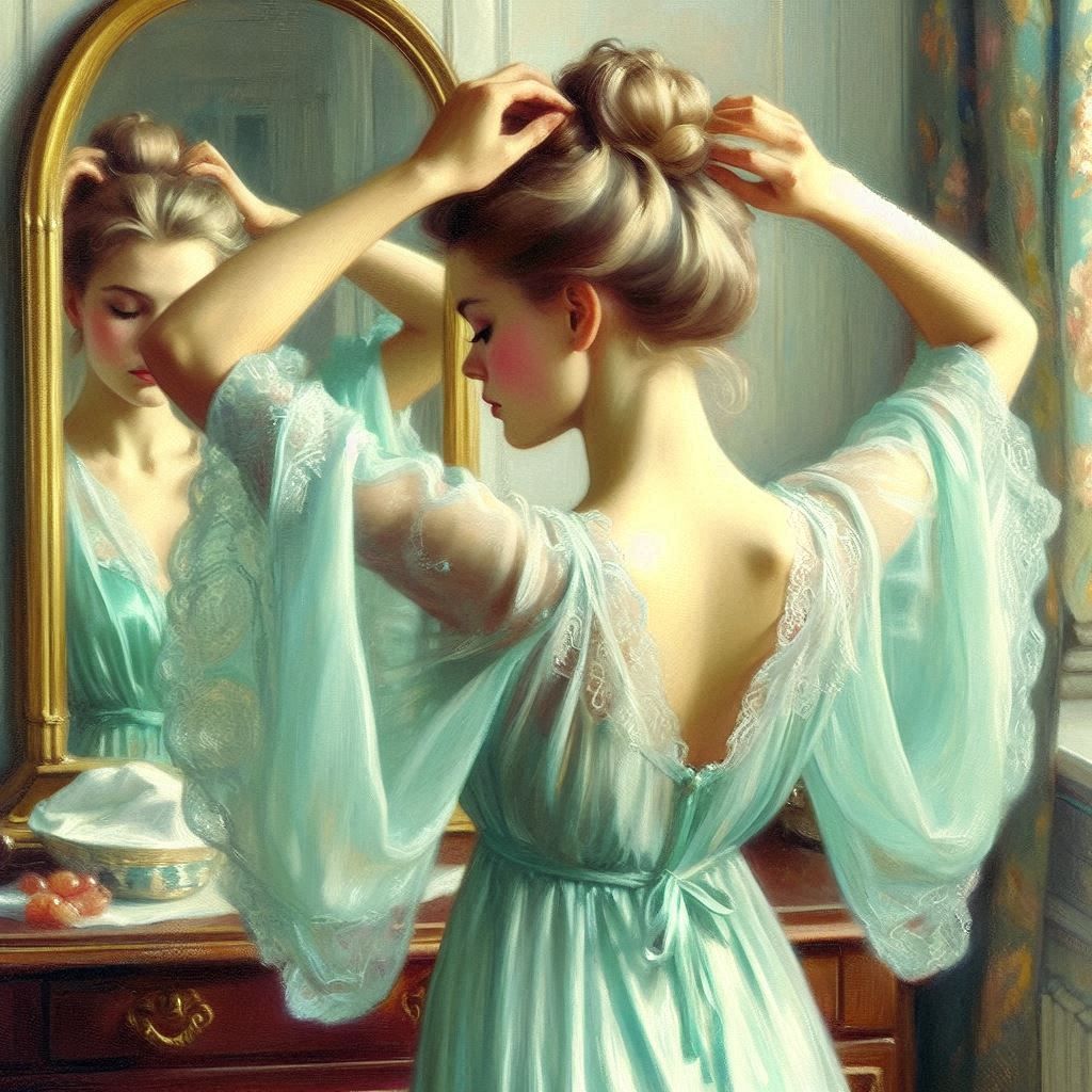 Attending to her toilette