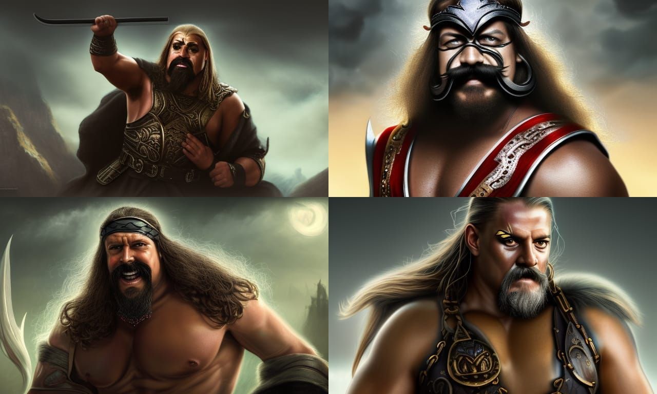 hogan, mustache goatee, headband, wwe wrestler but fantasy, ...