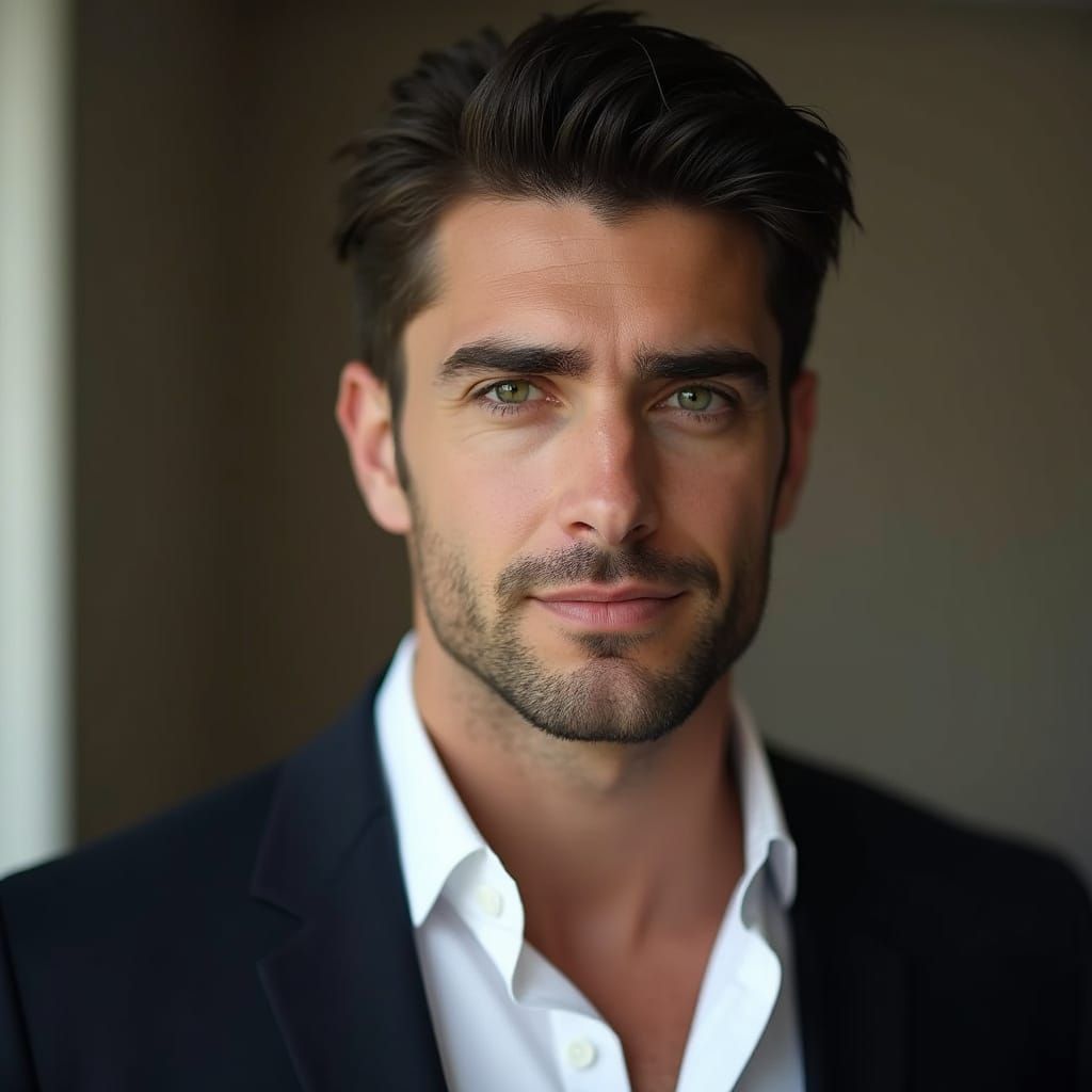 Striking Portrait of a Confident Man with Green Eyes