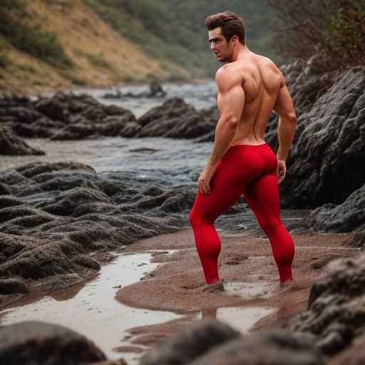 Hot man in tight red underwear sinking in Quicksand backside...