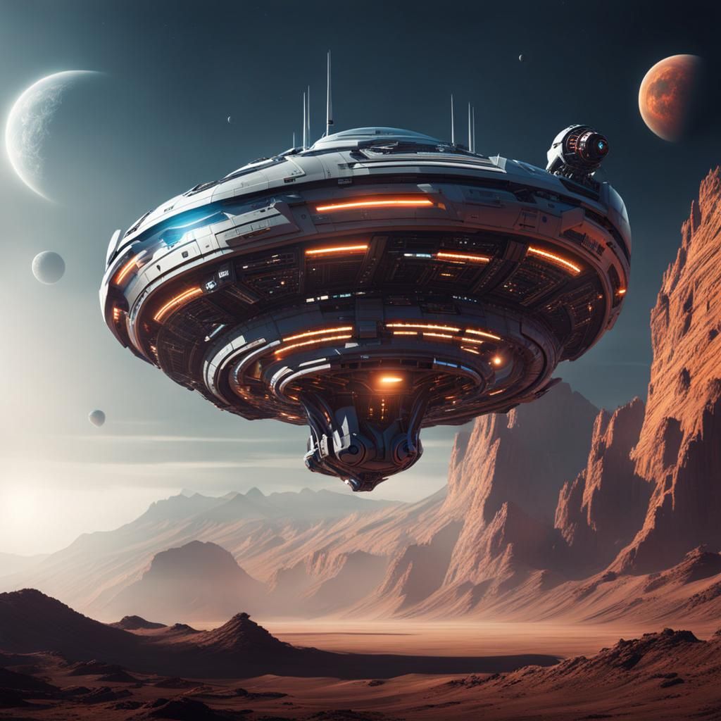 Beautiful Spaceship in robotic sci-fi style