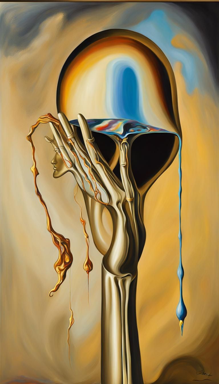 Goldene Hand mit buntem Kunstmalerpinsel und Notenschlüssel ...