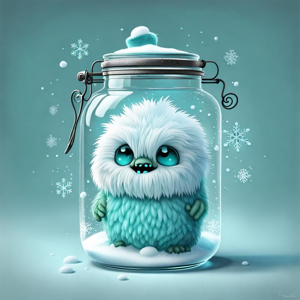 Cute Fluffy 'Booger Freezing' Creature Inside a Glass Jar ~ OG by Me ...