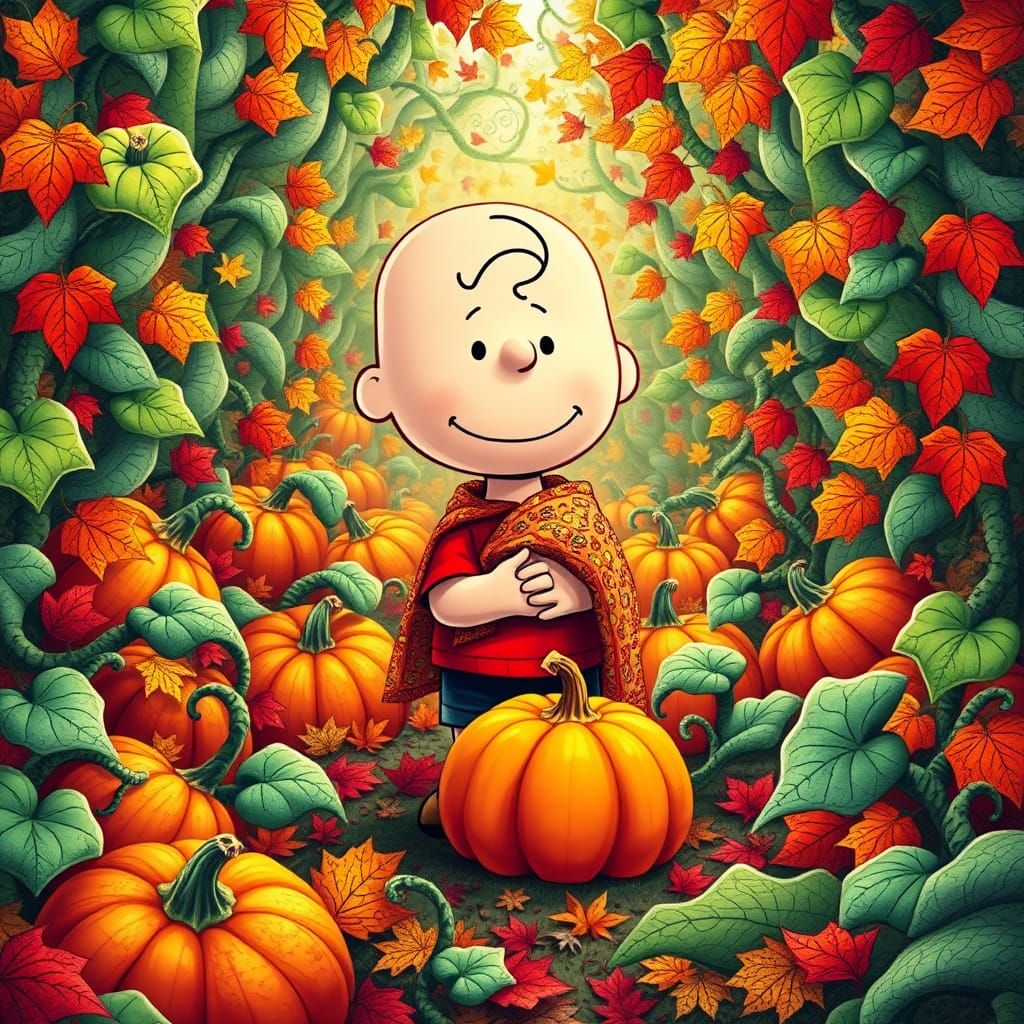 Accurate Linus from Peanuts in the pumpkin patch