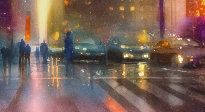 the streets of New York, watercolor