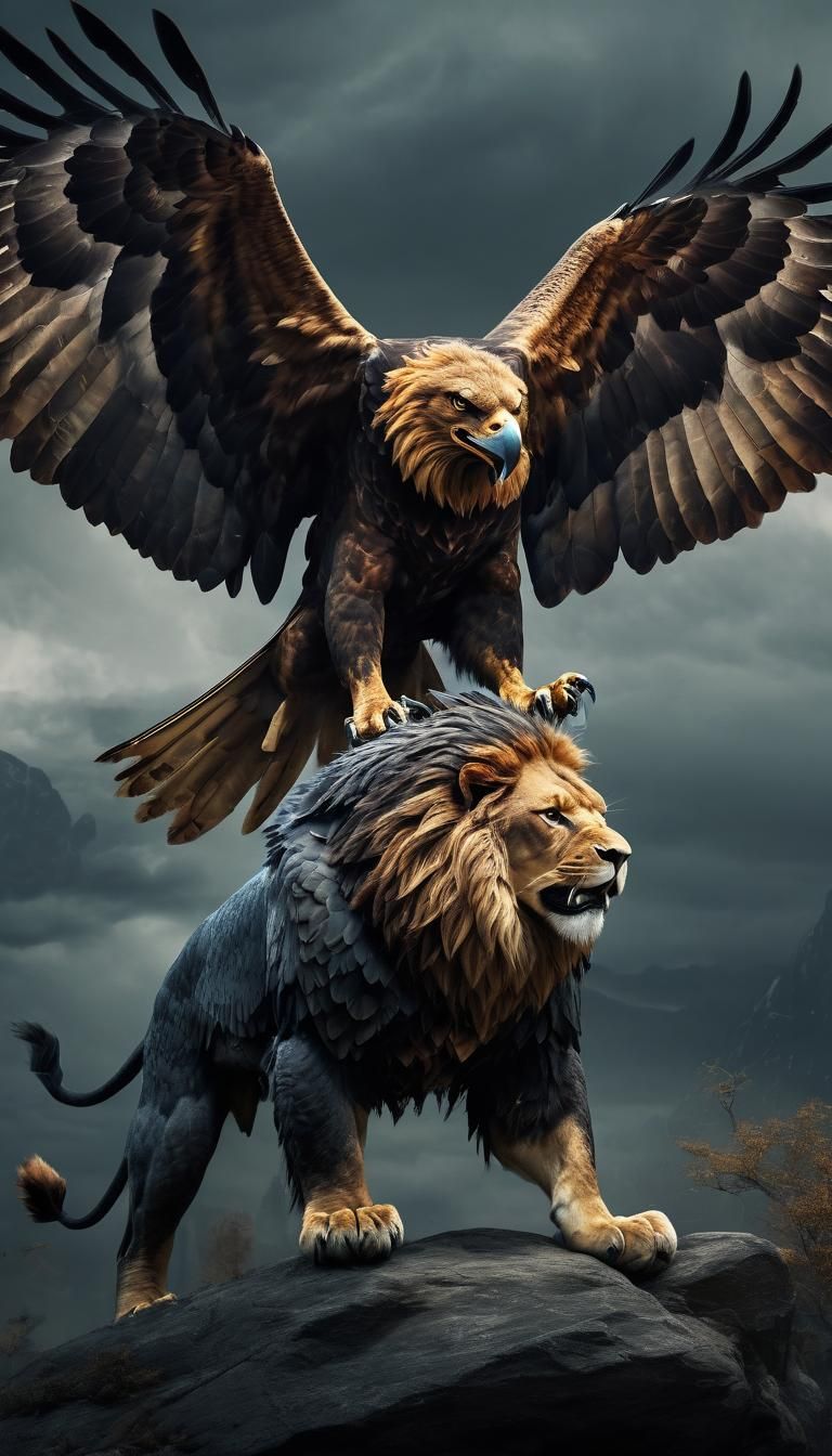 Create the fusion of a lion and an eagle as if they were a h...
