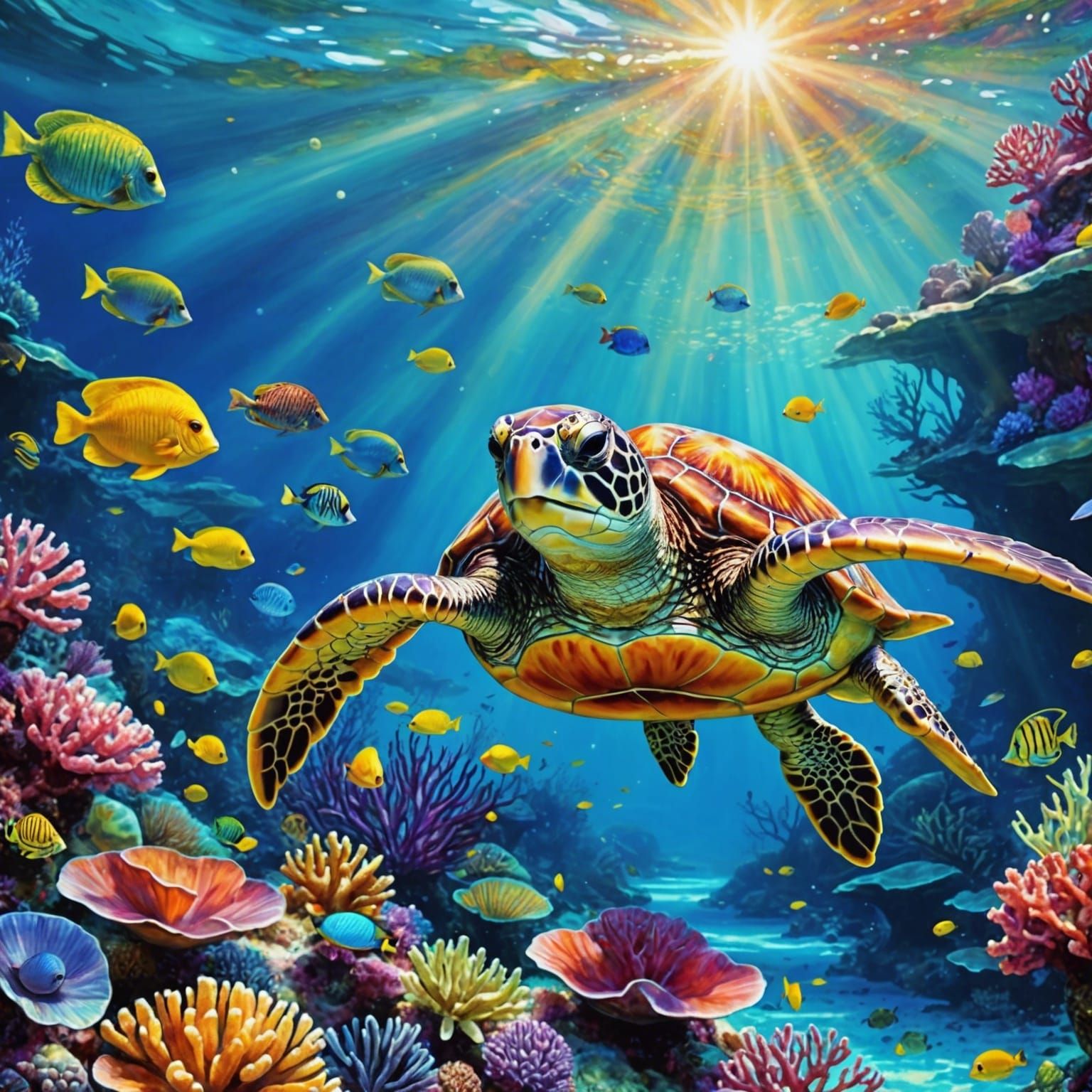 Sea turtle diving in a tropical sea  by @LoreMakou