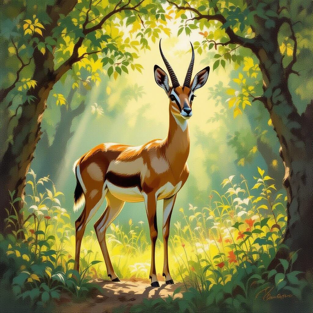 Majestic Gazelle Oil Painting in Pre-Raphaelite Style