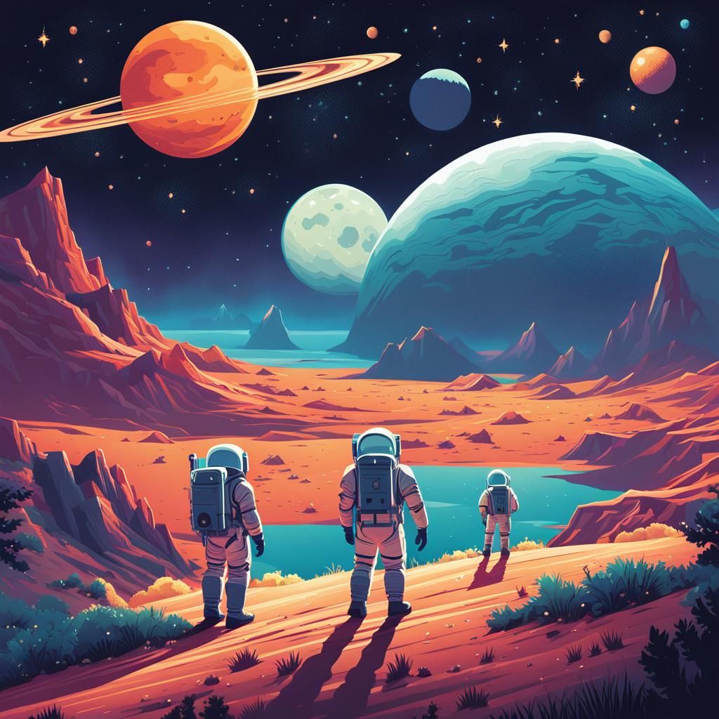 Astronauts Explore New Planet in Comic Book Style
