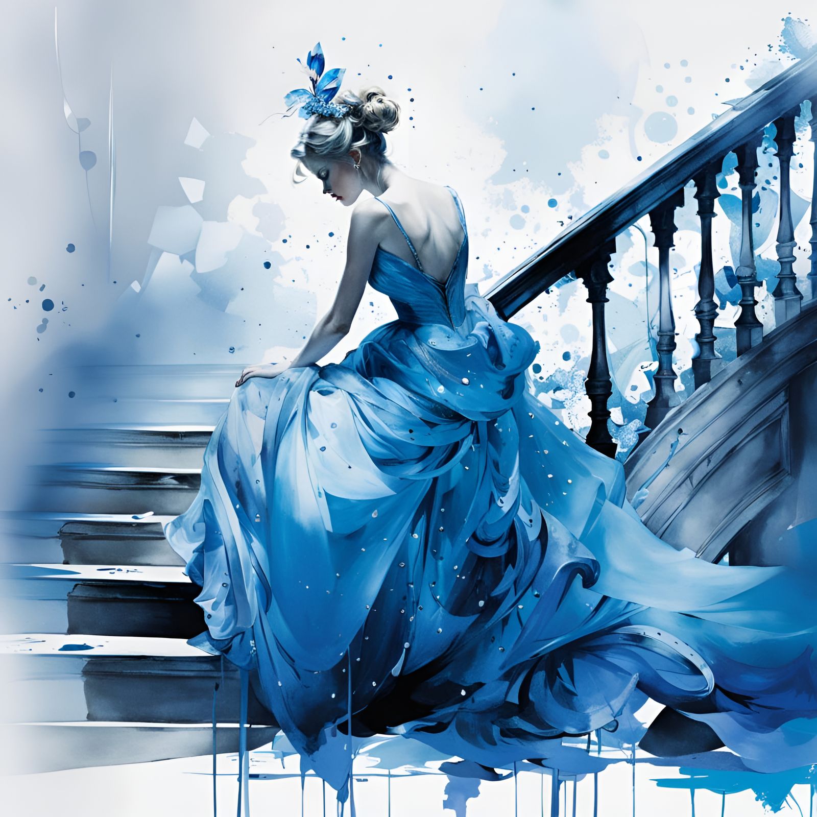 Cinderella on the staircase loosing her glass slipper  by @Jojo