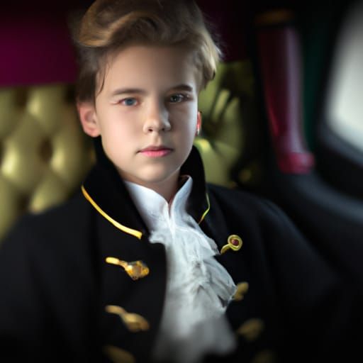 Noble boy from the 18th century, high in a limousine