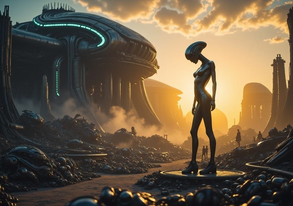 Different Original uncommun <lora:Flux Alien biopunk:1.0>Alien with cinematography in the style of popular dark Netflix and Prime scifi seri...