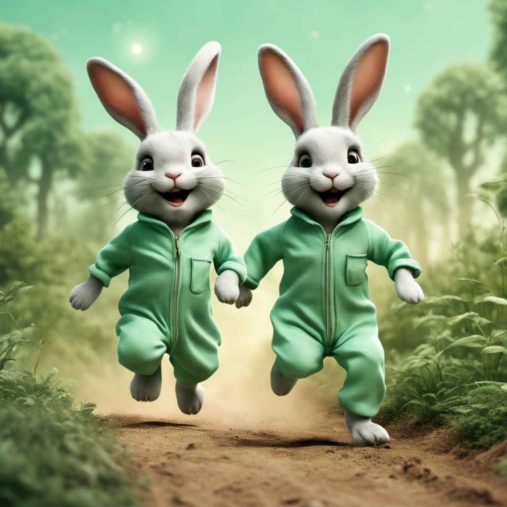 Happy bunnies in their jammies - AI Generated Artwork - NightCafe Creator