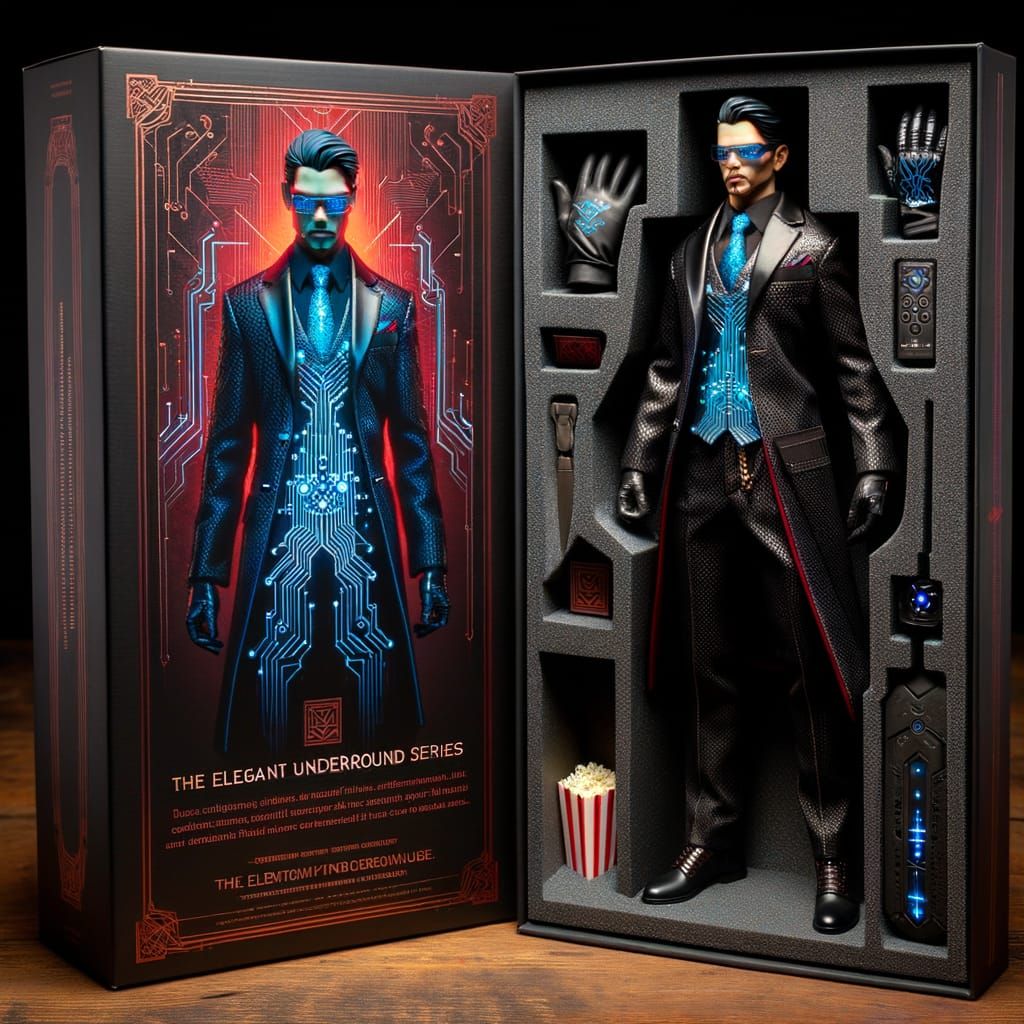 Mysterious Figure in Elegant Suit with Luminescent Details