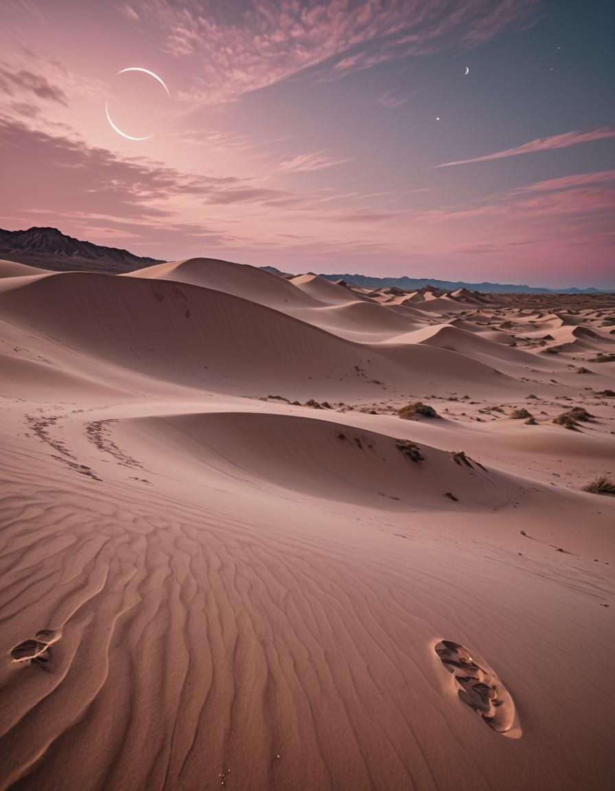 post apocalyptic sand dune at sunset