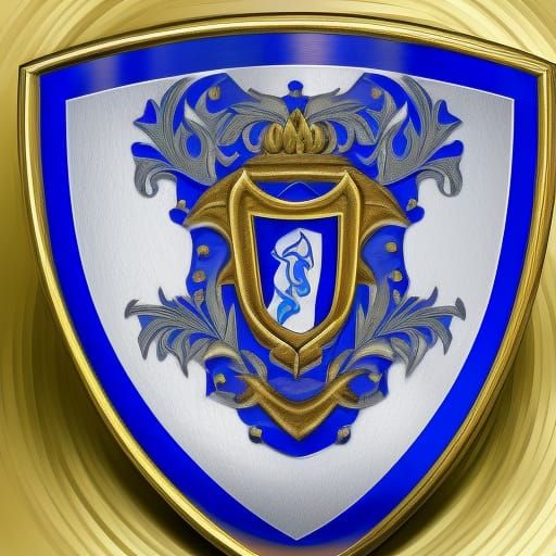 A family shield made from gold and silver with blue backgrou...