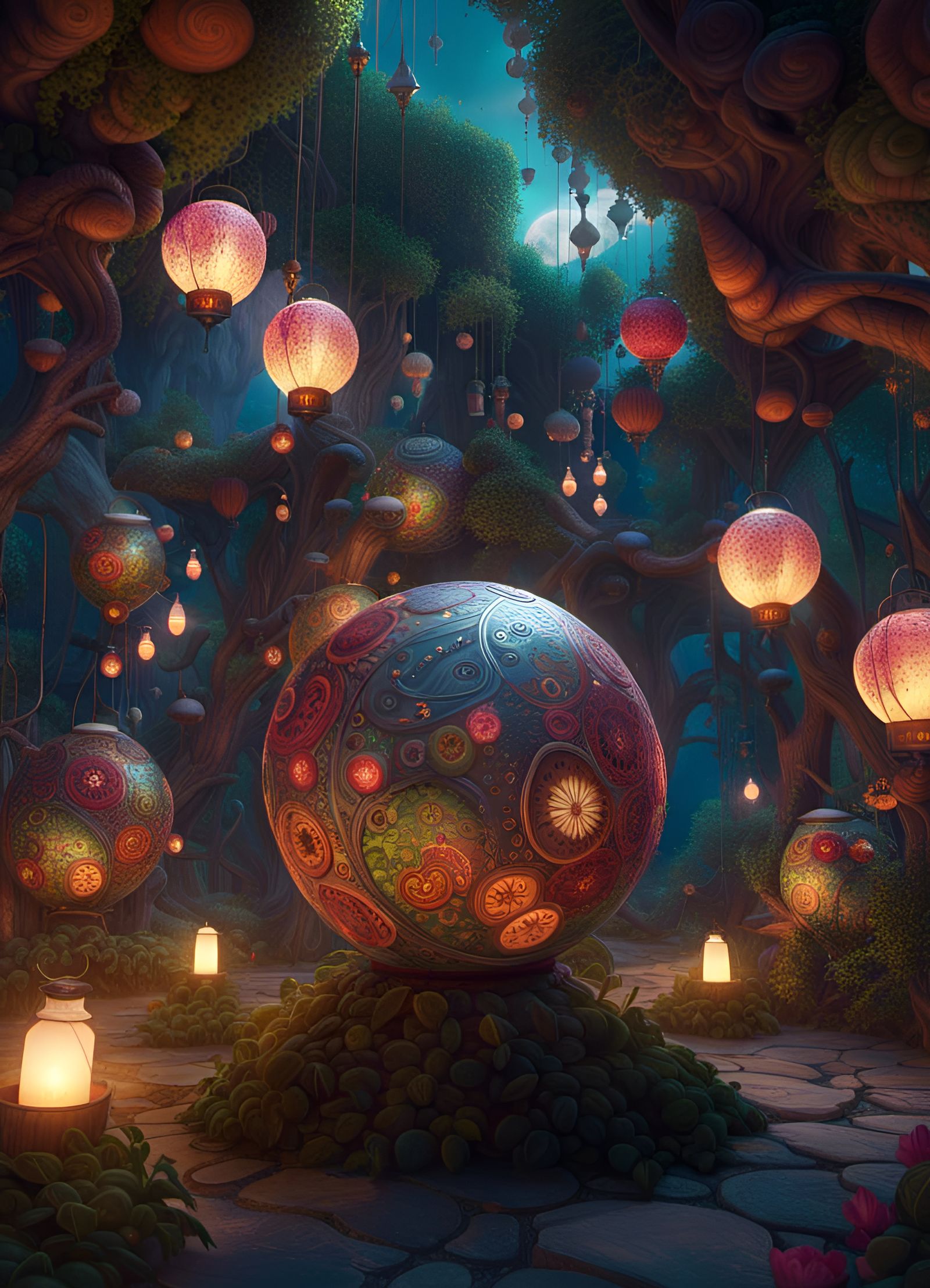 Bohemian Sphere Garden: A Dreamlike Matte Painting