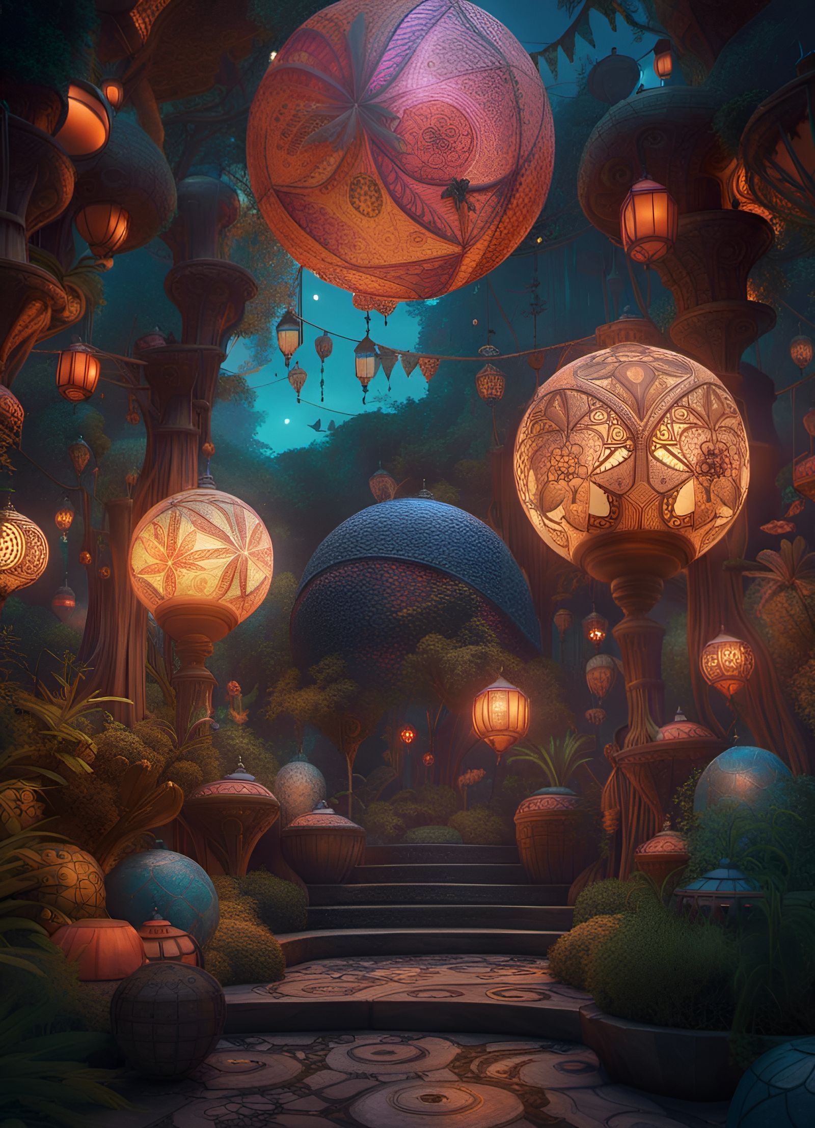 Bohemian Sphere Garden with Lanterns