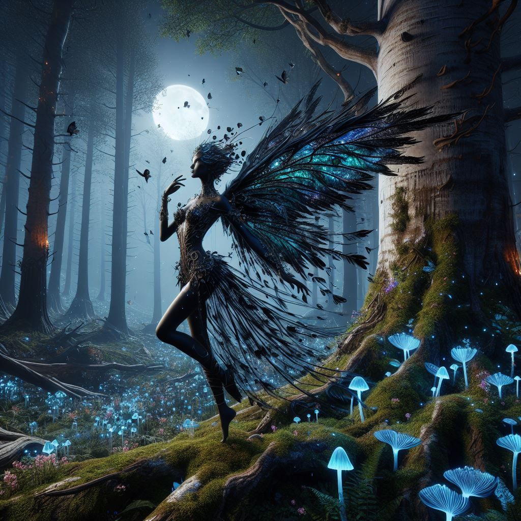 Dark faerie in the magic forest at night (6)