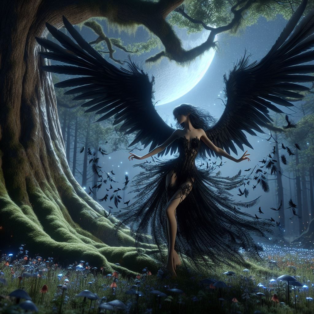 Dark faerie in the magic forest at night (5)