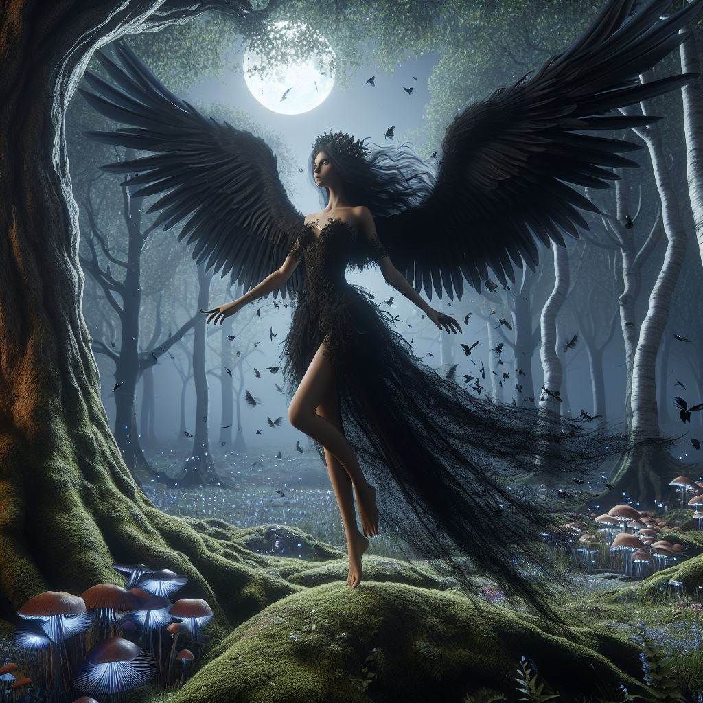 Dark faerie in the magic forest at night (4)