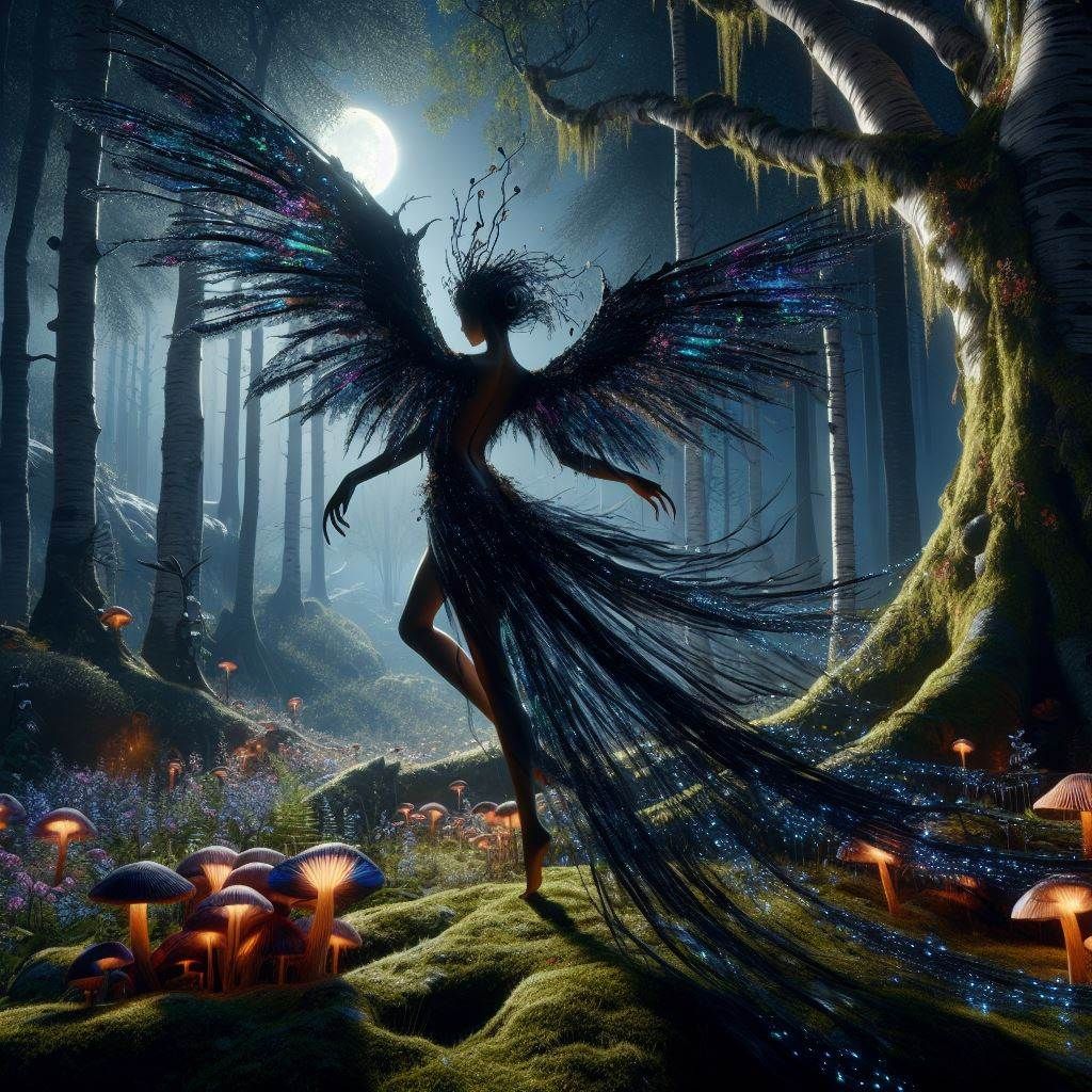 Dark faerie in the magic forest at night (3)