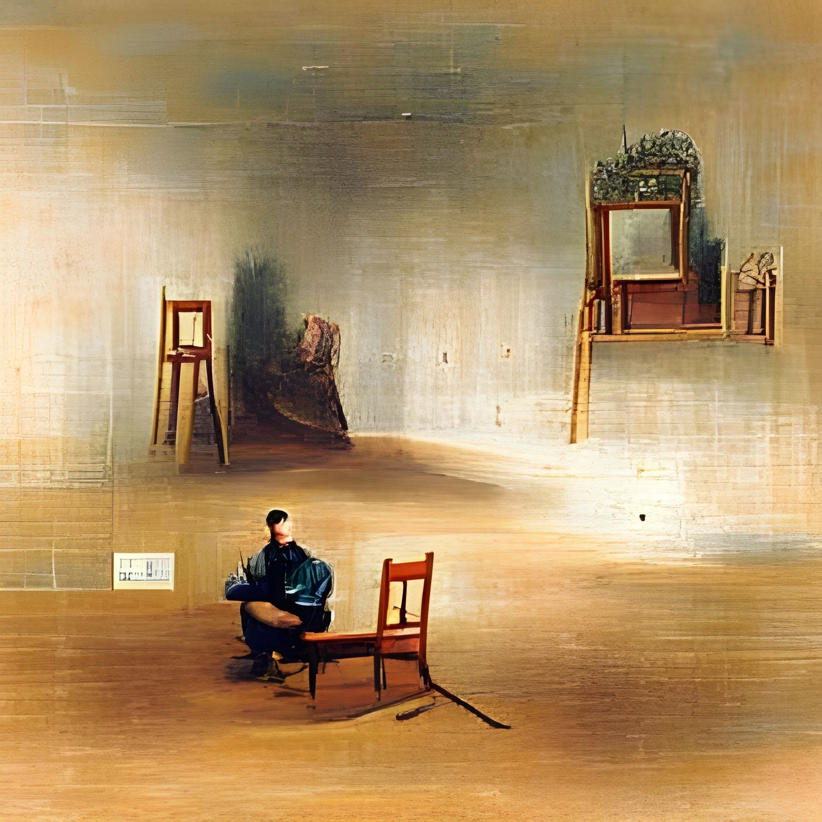a man sitting on a chair in an empty room awaiting death det...