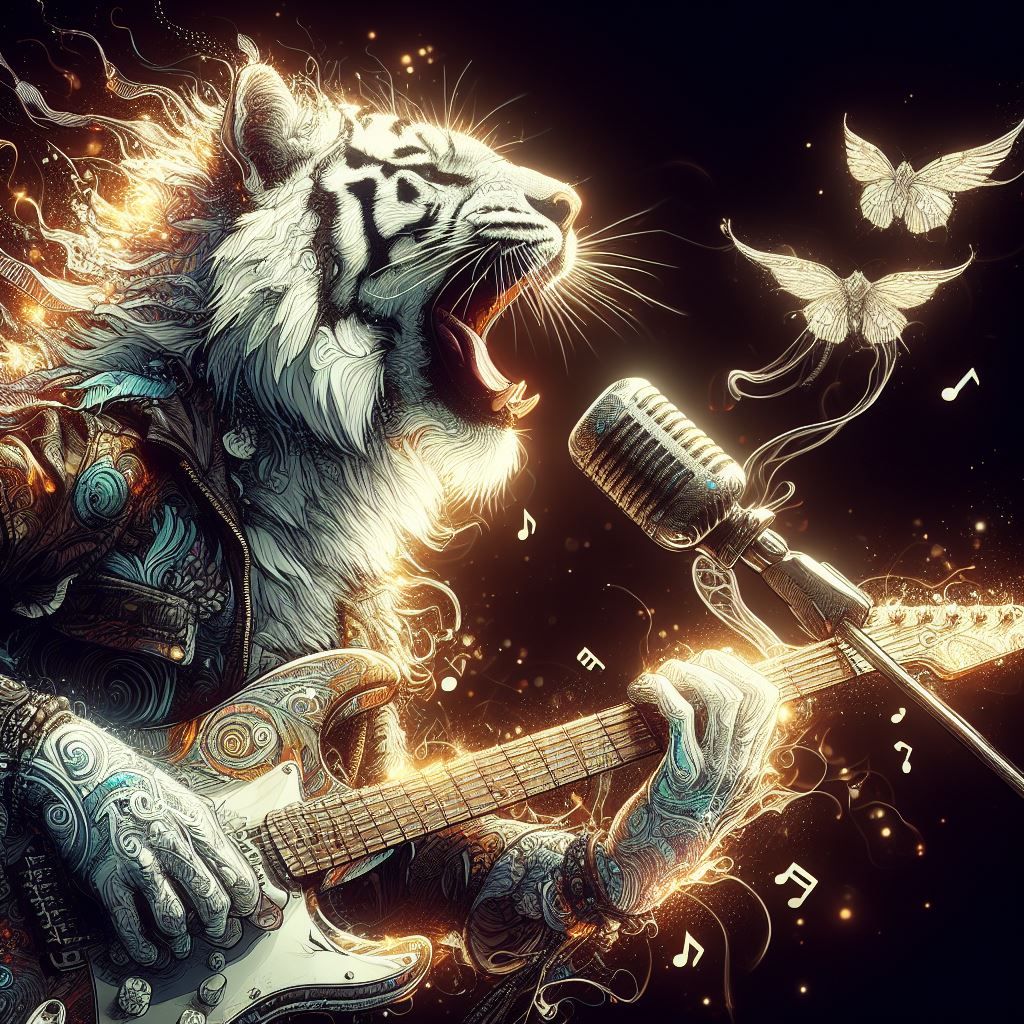 White tiger on guitar and vocals