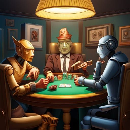 Robots and humans play poker.