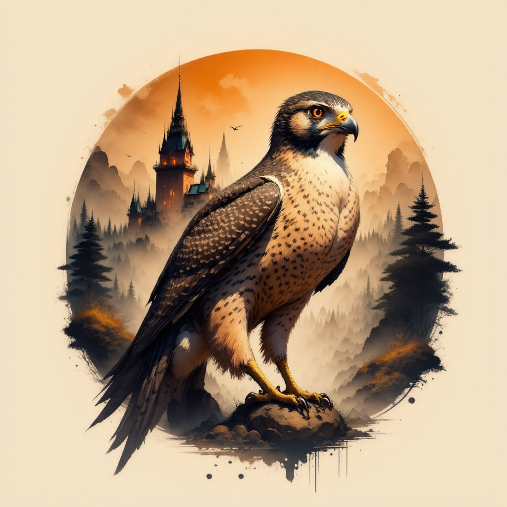 Peregrine Falcon with a castle behind