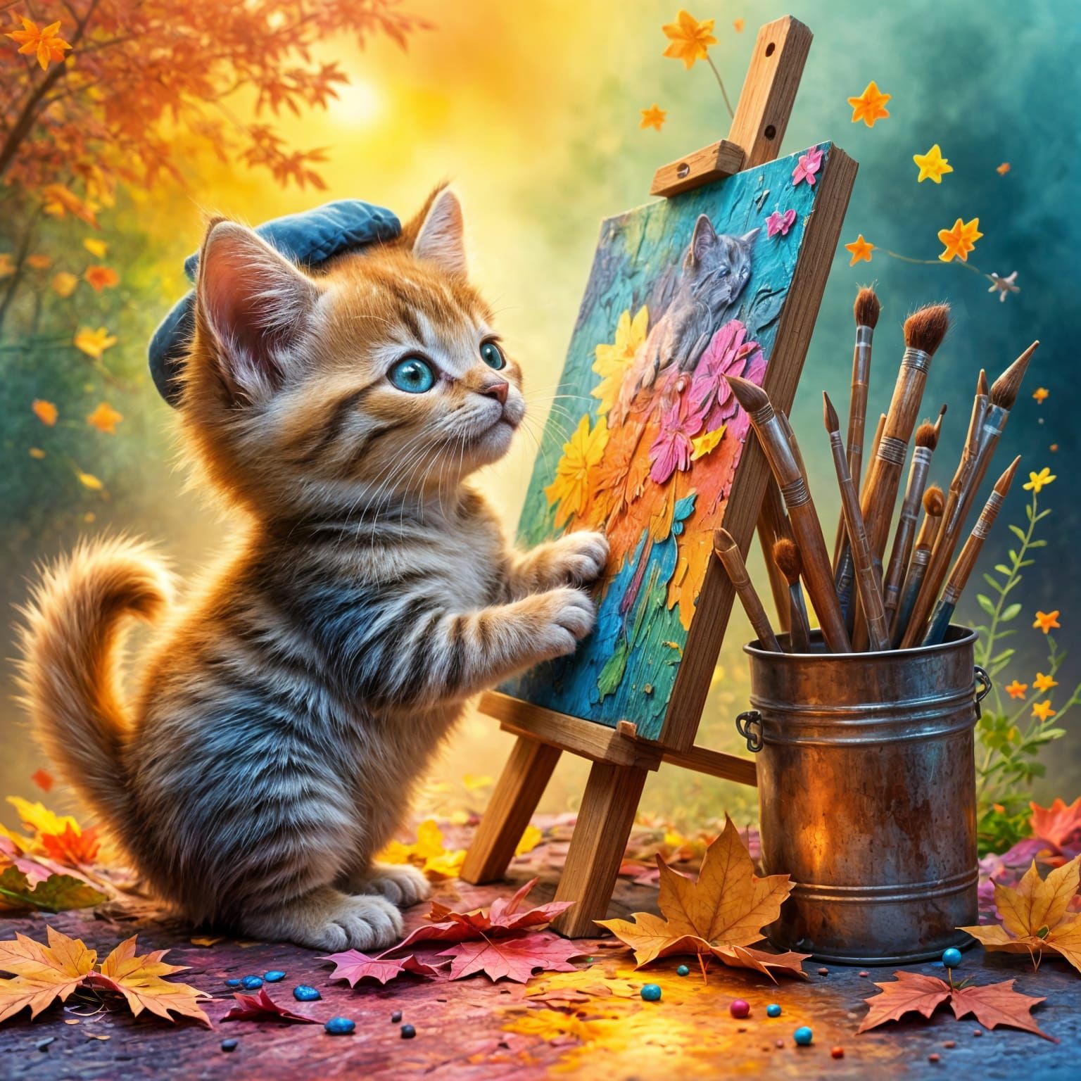 A cute artist kitten 