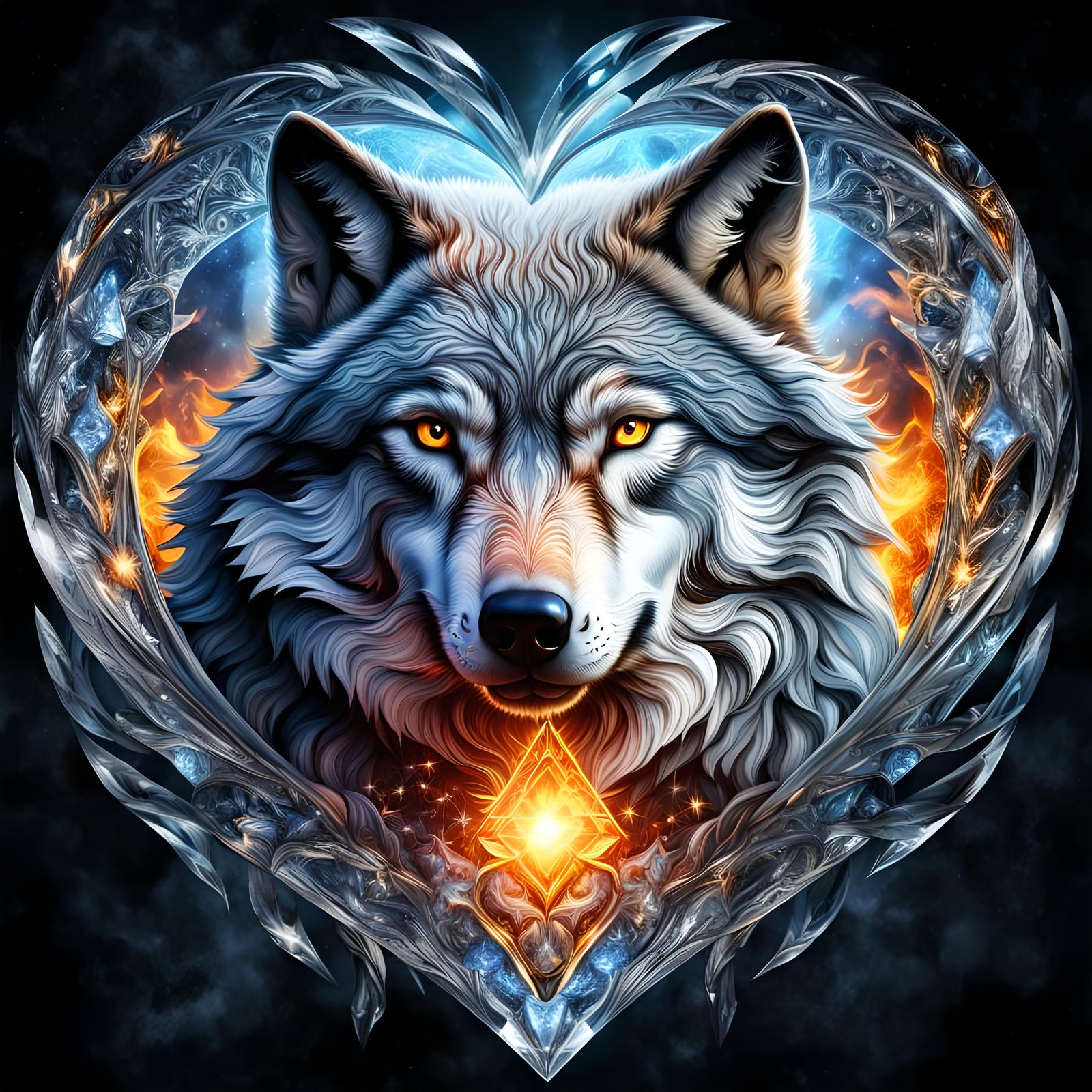 Flaming Heart Fire-Ice Wolf