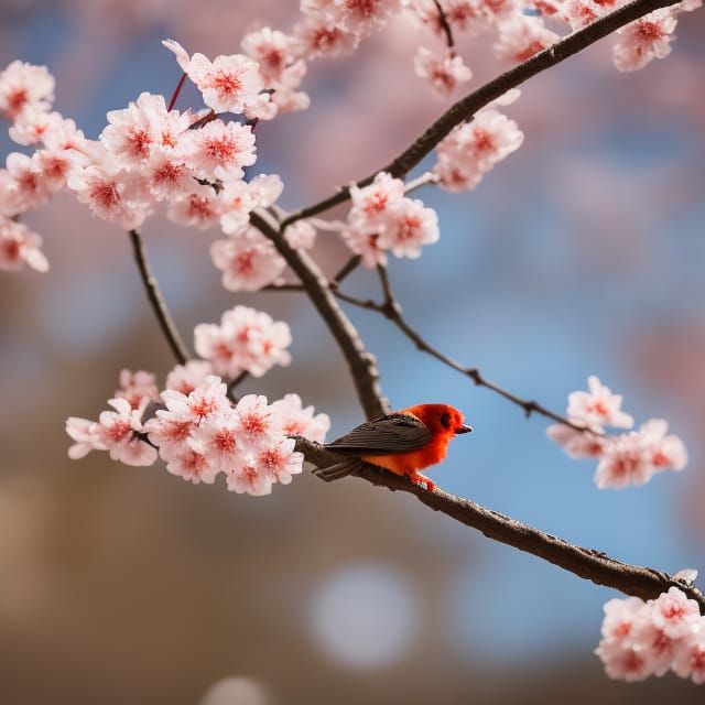 Uguisu Bird on Sakura Branch: Professional Photography