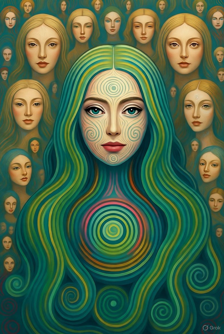 mesmerizing green hair woman with infinite hair