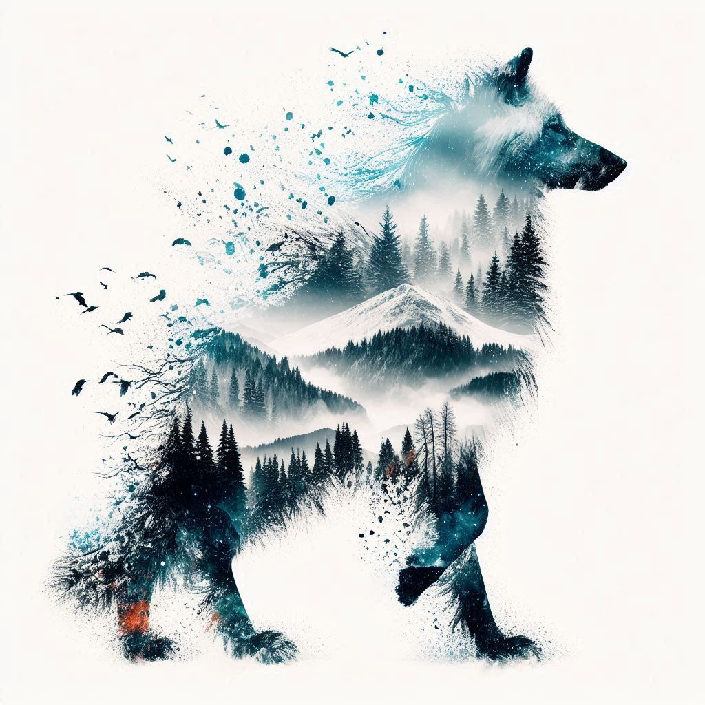 double exposure beautiful fantasy DALL-E 3 portrait landscape..